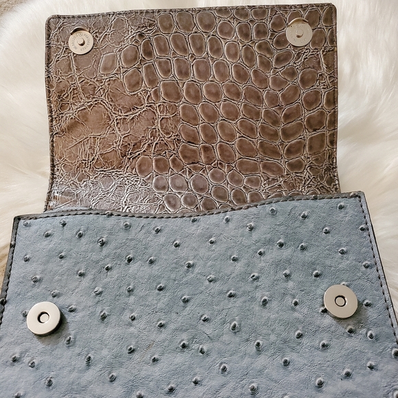 GUESS Purse Handbag Blue Gray Chain handle Faux Croc Logo Small Like New Logo G - Picture 8 of 11
